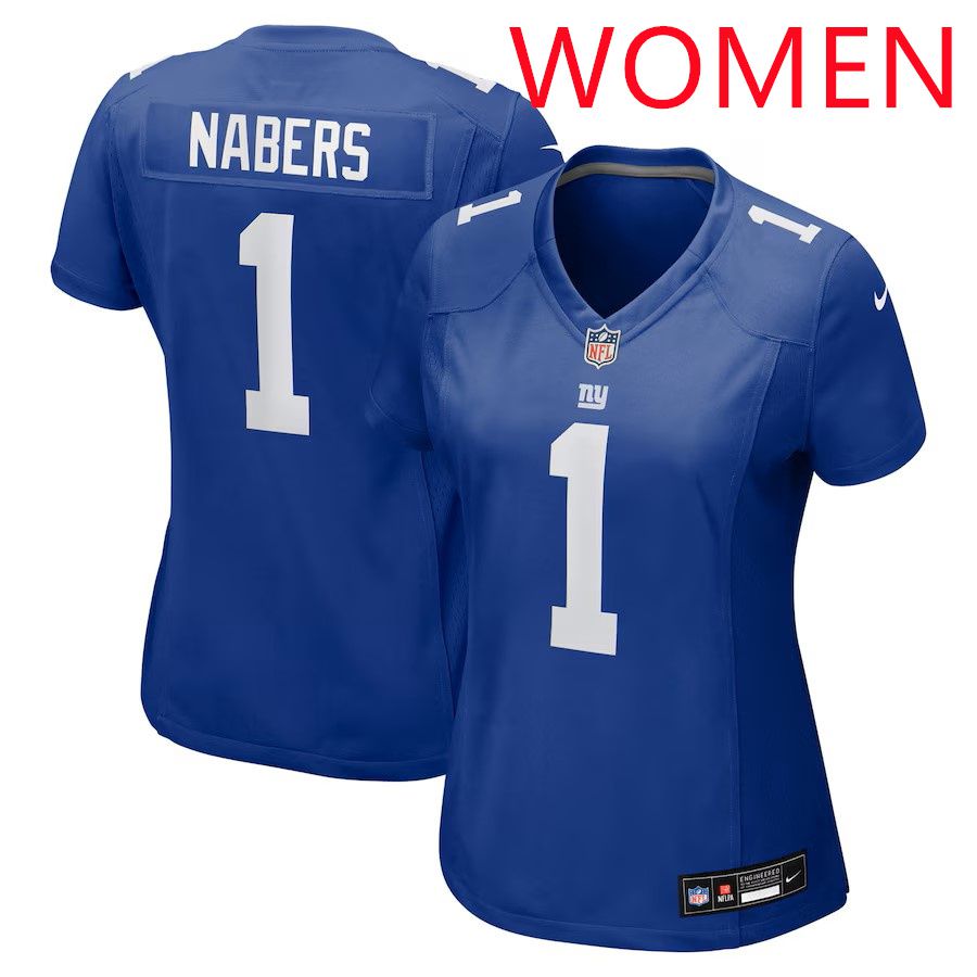 Women New York Giants 1 Malik Nabers 2025 Nike Royal Game NFL Jersey